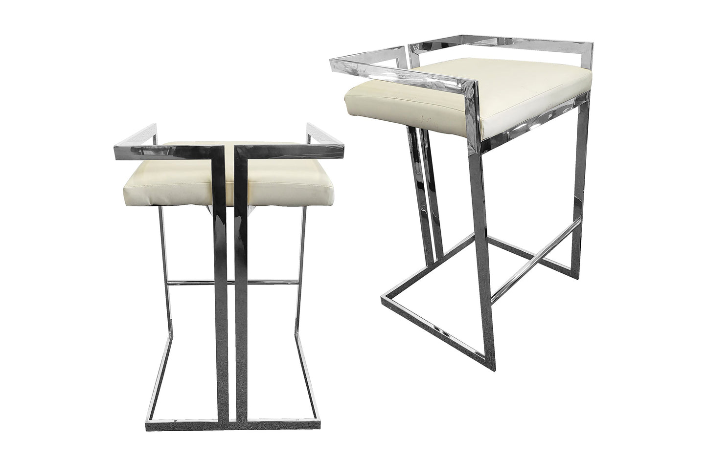 Arya Bar Stool in White with Silver Frame - Cosy Abode