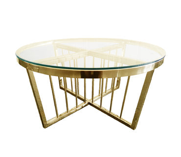 Salina  Coffee Table - Clear Top - 95cm Gold - Cosy Abode
