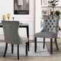 Set of 2 - Alsea Dark Grey Velvet & Black Rubberwood Dining Chairs Upholstered Tufted Stud Trim and Ring - Cosy Abode