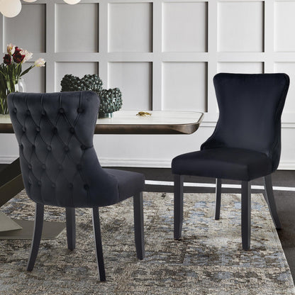 Paris Black Velvet and black Rubberwood Upholstered Dining Chairs Tufted Back -Set of 2 - Cosy Abode