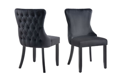 Paris Black Velvet and black Rubberwood Upholstered Dining Chairs Tufted Back -Set of 2 - Cosy Abode