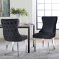 Paris Black Velvet  & Silver Polished Steel Upholstered Dining Chairs Tufted Back - Set of 2 - Cosy Abode