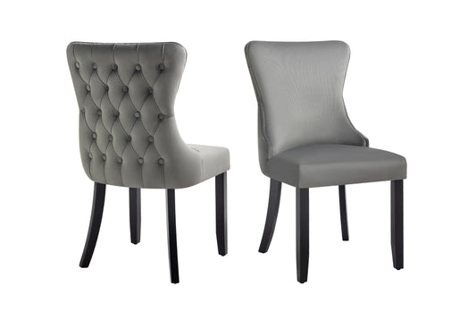 Paris Dark Grey Velvet and black Rubberwood Upholstered Dining Chairs Tufted Back -Set of 2 - Cosy Abode