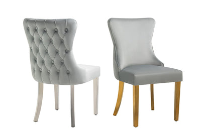 Paris Dark Grey Velvet  & Silver Polished Steel Upholstered Dining Chairs Tufted Back - Set of 2 - Cosy Abode