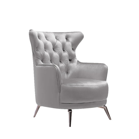 GRAND Tufted Velvet Light Grey Arm Chair - Cosy Abode