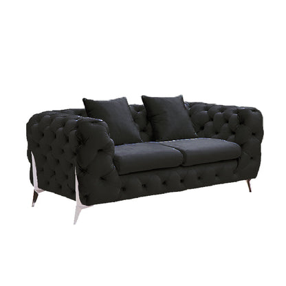 Grand Tufted Lounge - Black Velvet - Silver Legs - Cosy Abode