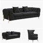 Grand Tufted Lounge - Black Velvet - Silver Legs - Cosy Abode