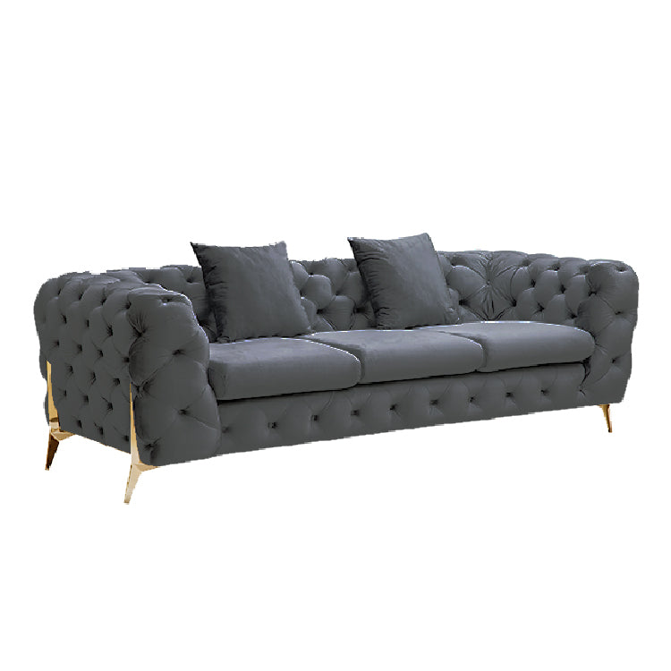 Grand Tufted Lounge - Dark Grey Velvet - Gold Legs - Cosy Abode
