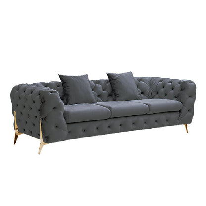 Grand Tufted Lounge - Dark Grey Velvet - Gold Legs - Cosy Abode