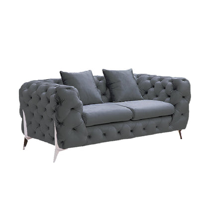 Grand Tufted Lounge - Dark Grey Velvet - Silver Legs - Cosy Abode