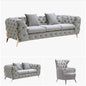 Grand Tufted Lounge - Light Grey Velvet - Gold Legs - Cosy Abode