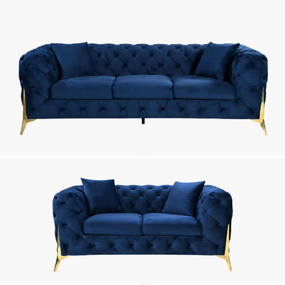 Grand Tufted Lounge - Blue Velvet - Gold Legs - Cosy Abode