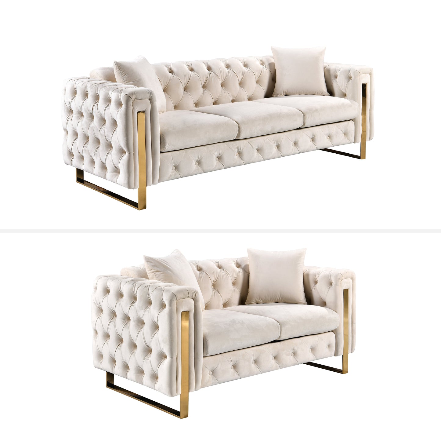 Madeline Range - Beige Velvet - Gold Trims - Cosy Abode