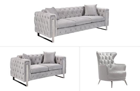 Madeline Range - Light Grey Velvet - Silver Trims - Cosy Abode