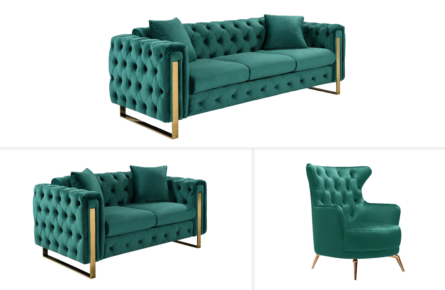 Madeline Range - Green Velvet - Gold Trims - Cosy Abode