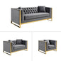 William Lounge - Dark Grey Velvet - Gold Trims - Cosy Abode