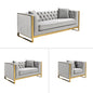 William Lounge - Light Grey Velvet - Gold Trims - Cosy Abode