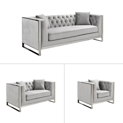 William Lounge - Light Grey Velvet - Silver Trims - Cosy Abode
