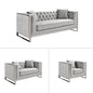 William Lounge - Light Grey Velvet - Silver Trims - Cosy Abode
