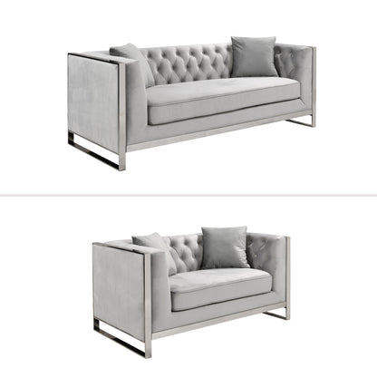 William Lounge - Light Grey Velvet - Silver Trims - Cosy Abode