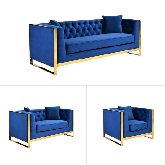 William Lounge - Blue Velvet - Gold Trims - Cosy Abode