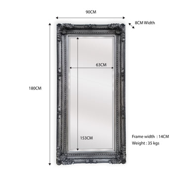 LUX French Provincial Ornate Mirror - Black 200cm x 110cm - Cosy Abode