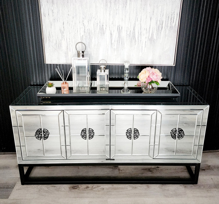 Athens Mirrored Buffet Table -Black - Cosy Abode