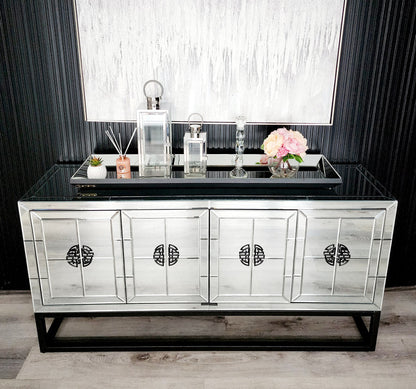 Athens Mirrored Buffet Table -Black - Cosy Abode