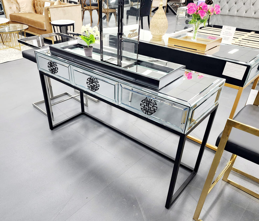 Athens Mirrored Console Table -Black - Cosy Abode