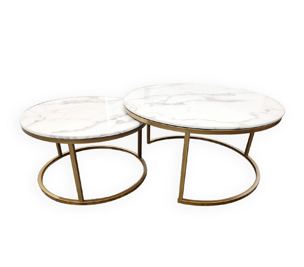 Nesting Style Coffee Table - White on Champagne Gold - 80cm/60cm - Cosy Abode