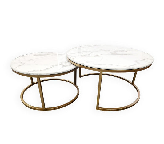 Nesting Style Coffee Table - White on Champagne Gold - 80cm/60cm - Cosy Abode
