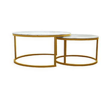 Nesting Style Coffee Table - White on Champagne Gold - 80cm/60cm - Cosy Abode
