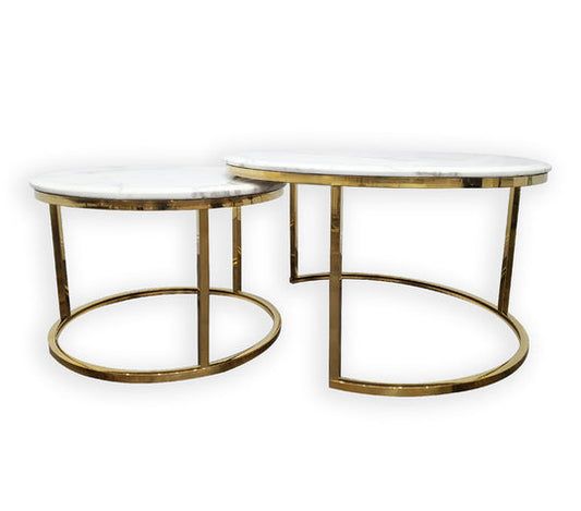 Nesting Style Coffee Table - White on Gold Stainless Steel - 80cm/60cm - Cosy Abode