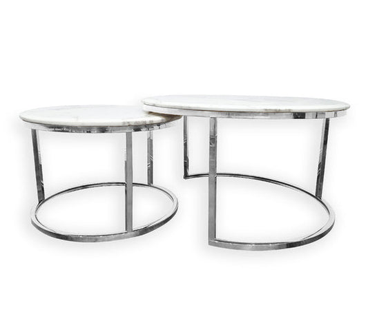 Nesting Style Coffee Table - White on Silver Stainless Steel - 80cm/60cm - Cosy Abode