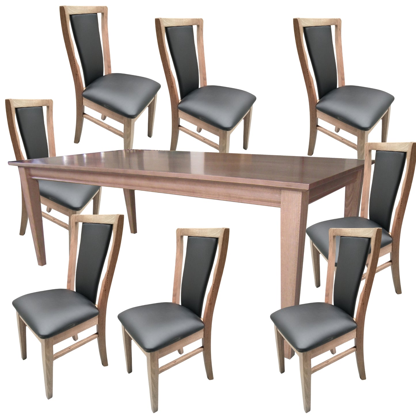 Fairmont 9pc Set 210cm Dining Table Chair PU Leather Seat Padded Back Oak Wood - Cosy Abode