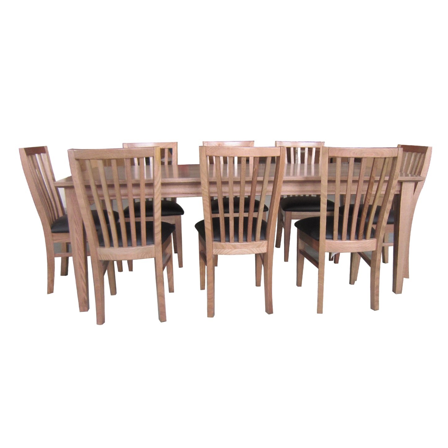 Fairmont 9pc Set 210cm Dining Table Chair PU Leather Seat Slat Back Oak Wood - Cosy Abode