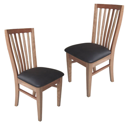 Fairmont 2pc Set Dining Chair PU Leather Seat Slat Back Solid Oak Timber Wood - Cosy Abode
