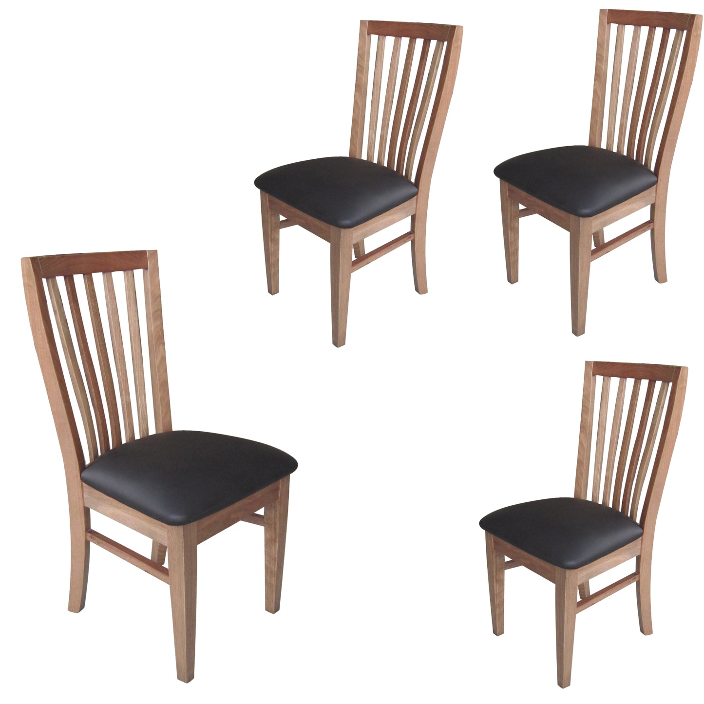 Fairmont 4pc Set Dining Chair PU Leather Seat Slat Back Solid Oak Timber Wood - Cosy Abode