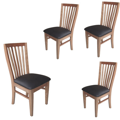 Fairmont 4pc Set Dining Chair PU Leather Seat Slat Back Solid Oak Timber Wood - Cosy Abode