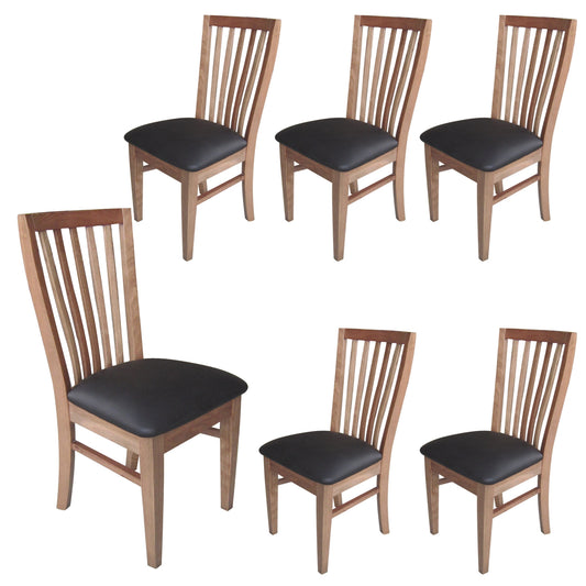 Fairmont 6pc Dining Chair Set in PU Leather with Slat Backs - Solid Oak - Cosy Abode