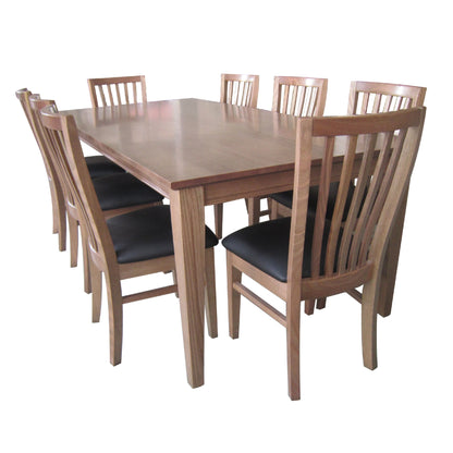 Fairmont 8pc Set Dining Chair PU Leather Seat Slat Back Solid Oak Timber Wood - Cosy Abode