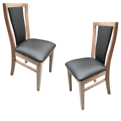 Fairmont 2pc Set Dining Chair PU Leather Seat Padded Back Solid Oak Timber Wood - Cosy Abode