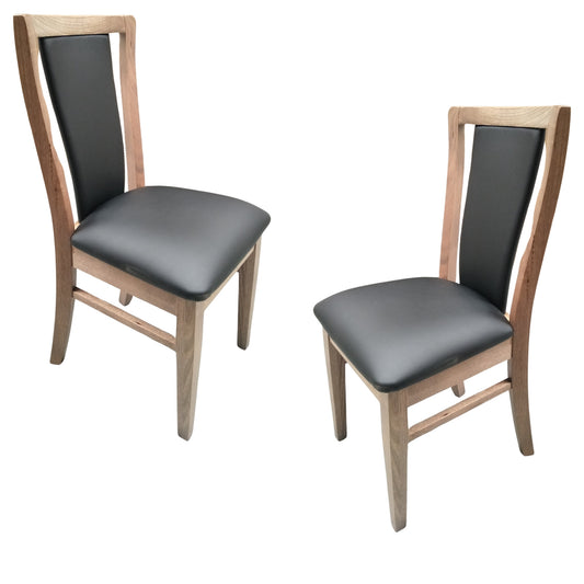 Fairmont 2pc Set Dining Chair PU Leather Seat Padded Back Solid Oak Timber Wood - Cosy Abode