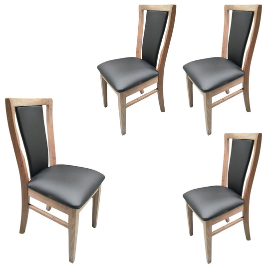 Fairmont 4pc Set Dining Chair PU Leather Seat Padded Back Solid Oak Timber Wood - Cosy Abode