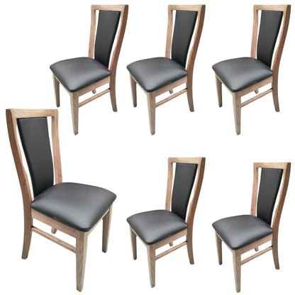 Fairmont 6pc Set Dining Chair PU Leather Seat Padded Back Solid Oak Timber Wood - Cosy Abode