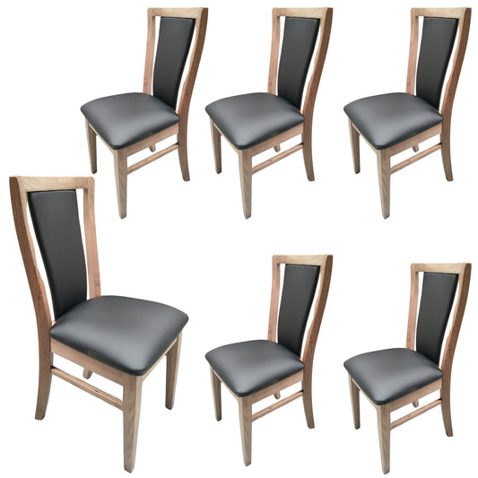 Fairmont 6pc Set Dining Chair PU Leather Seat Padded Back Solid Oak Timber Wood - Cosy Abode