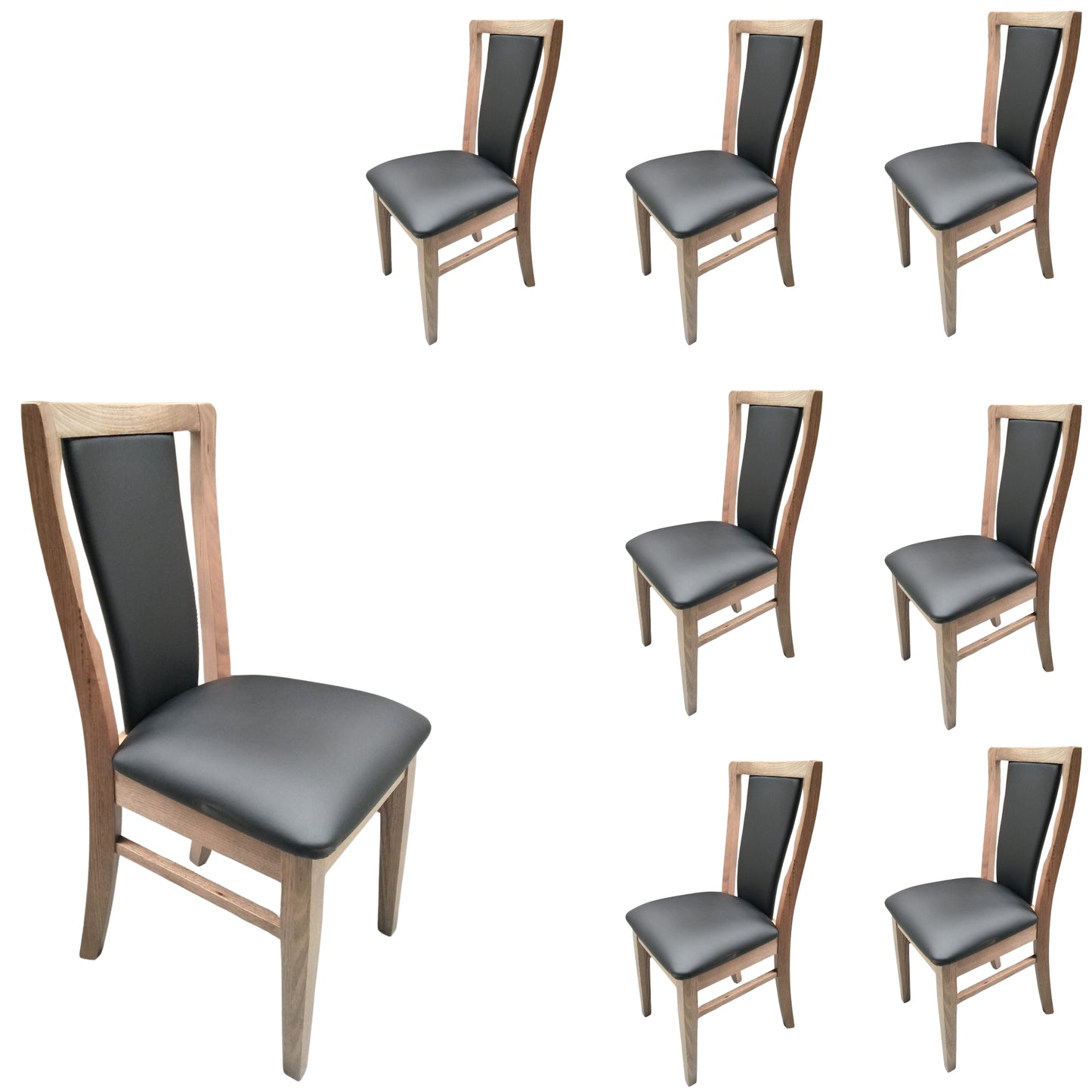 Fairmont 8pc Set Dining Chair PU Leather Seat Padded Back Solid Oak Timber Wood - Cosy Abode