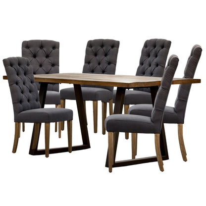 Begonia 7pc Dining Set 180cm Live Edge Table 6 Charcoal Fabric Chair Mango Wood - Cosy Abode