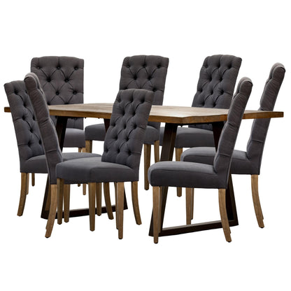 Begonia 9pc Dining Set 220cm Live Edge Table 8 Charcoal Fabric Chair Mango Wood - Cosy Abode