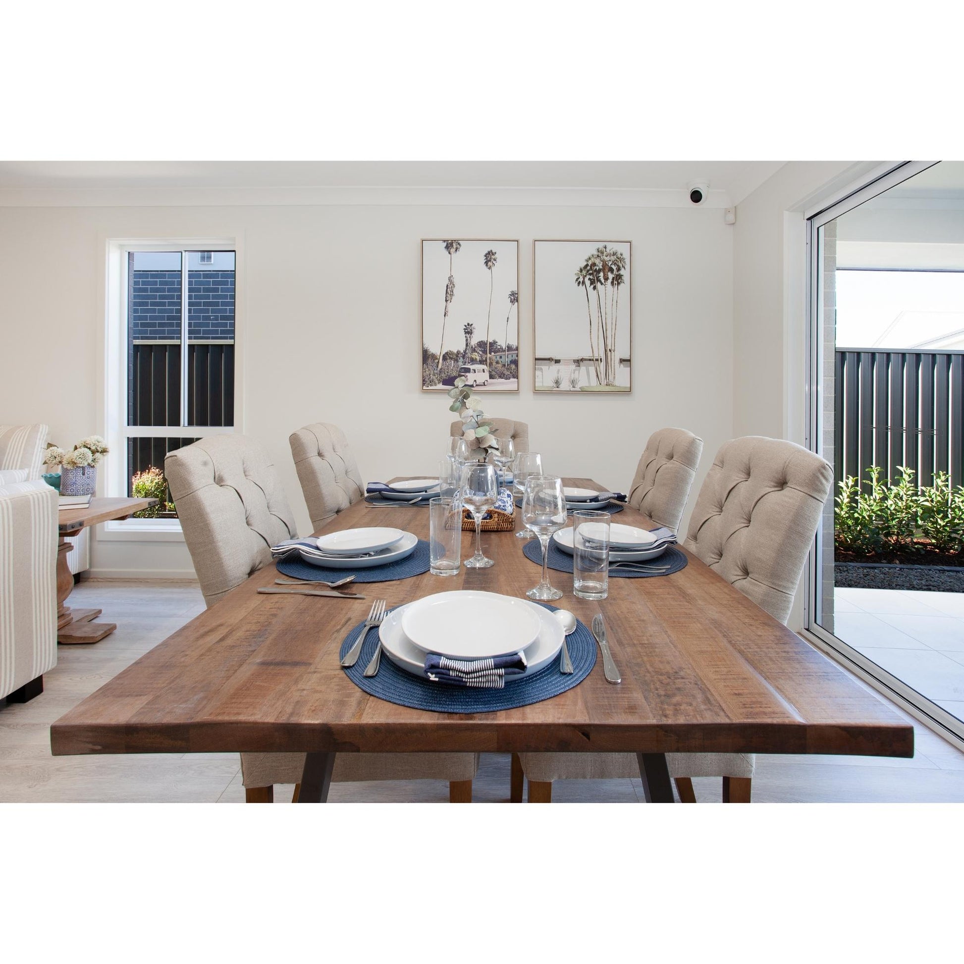 Begonia 9pc Dining Set 220cm Live Edge Table 8 Charcoal Fabric Chair Mango Wood - Cosy Abode